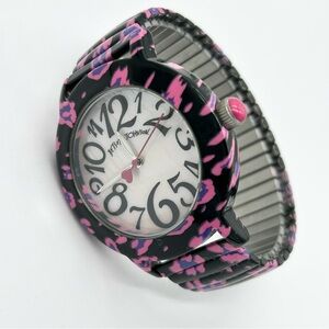 Betsey Johnson Pink Purple Black Stretch Cheetah Watch